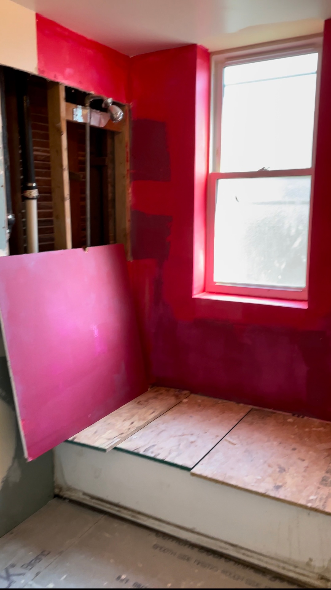 Bathroom framing and board in place before taping and finishing