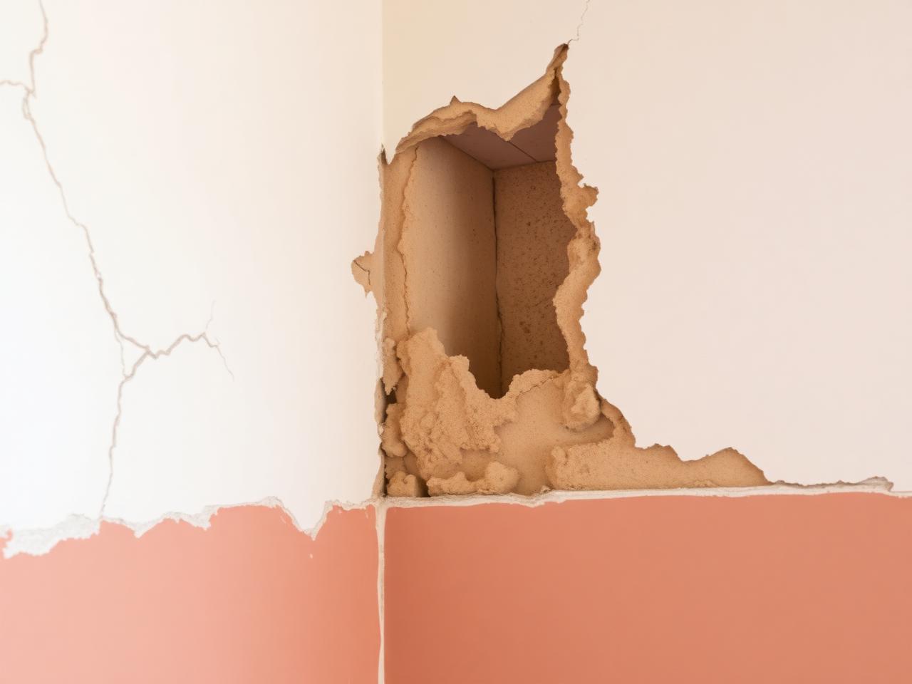 Interior wall with a hole and cracks needing professional drywall repair