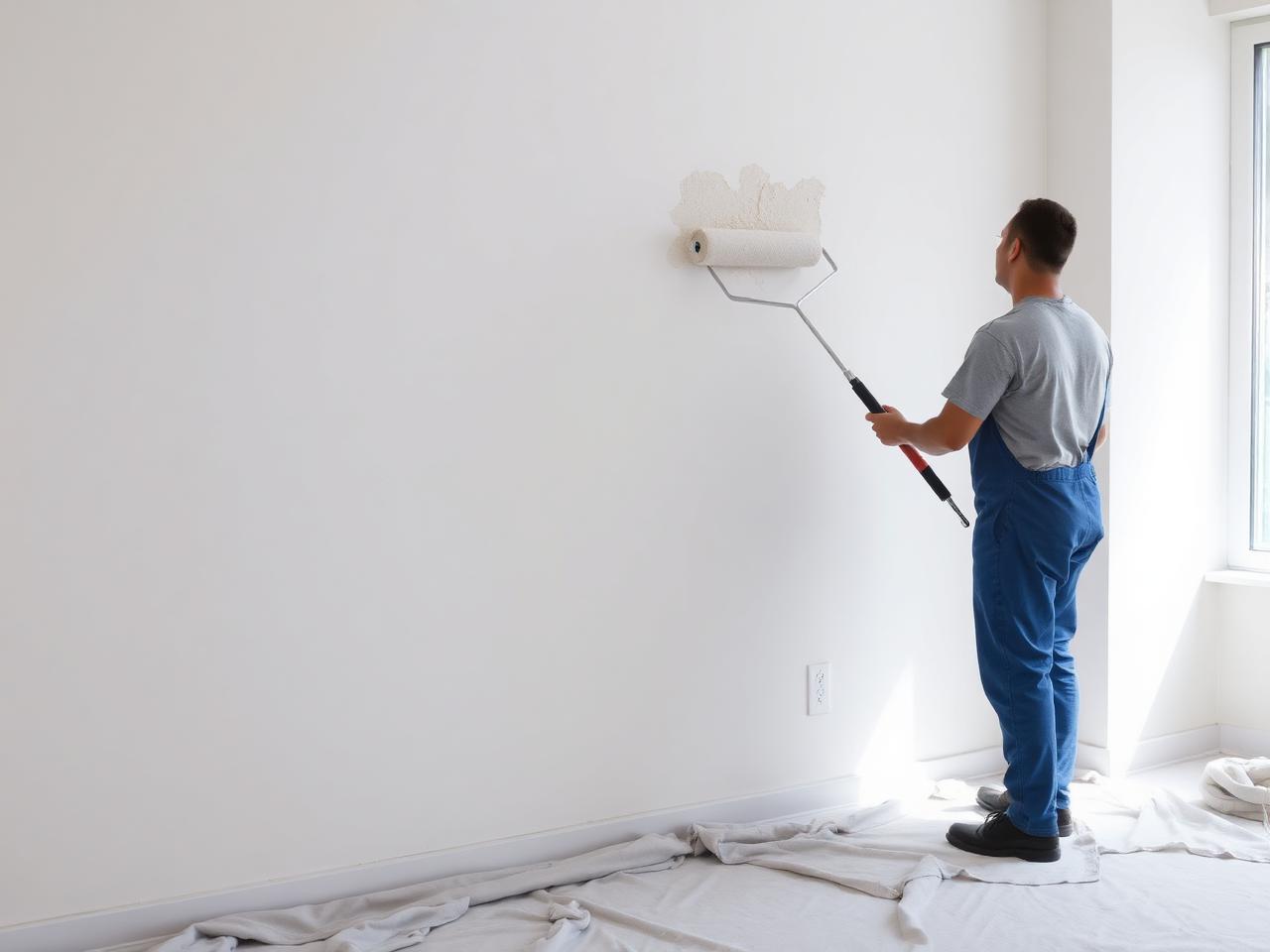 Painter rolling fresh paint onto a smooth finished interior wall